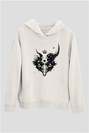 Karga Baskılı Beyaz Unisex Hoodie