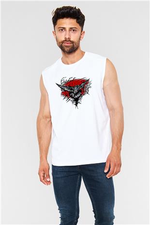 Karga Baskılı Beyaz Unisex Kolsuz Tişört - Tshirt
