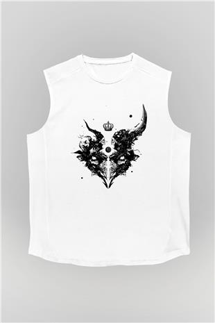 Karga Baskılı Beyaz Unisex Kolsuz Tişört - Tshirt