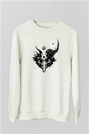Karga Baskılı Beyaz Unisex Sweatshirt