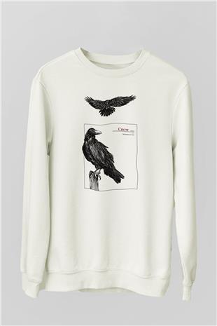 Karga Baskılı Beyaz Unisex Sweatshirt