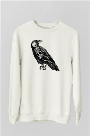 Karga Baskılı Beyaz Unisex Sweatshirt