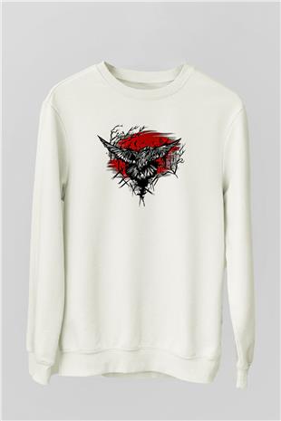 Karga Baskılı Beyaz Unisex Sweatshirt