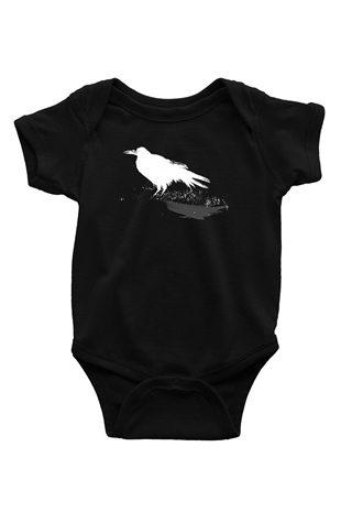 Karga Baskılı Unisex Siyah Bebek Body - Zıbın