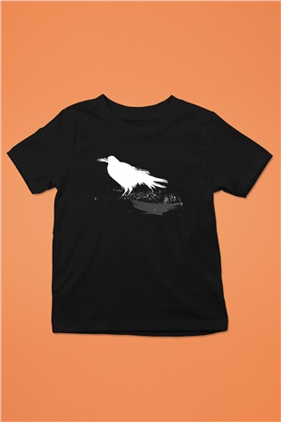 Karga Baskılı Unisex Siyah Çocuk Tişört - Tshirt
