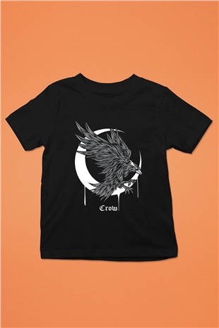 Karga Baskılı Unisex Siyah Çocuk Tişört - Tshirt