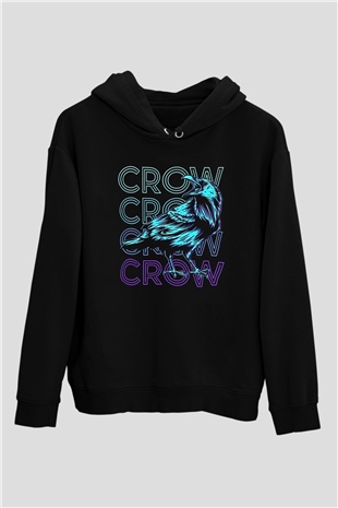 Karga Baskılı Unisex Siyah Hoodie