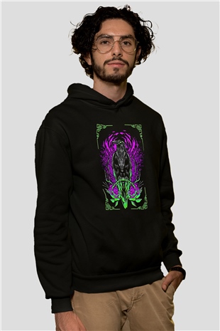 Karga Baskılı Unisex Siyah Hoodie