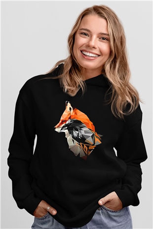 Karga Baskılı Unisex Siyah Hoodie