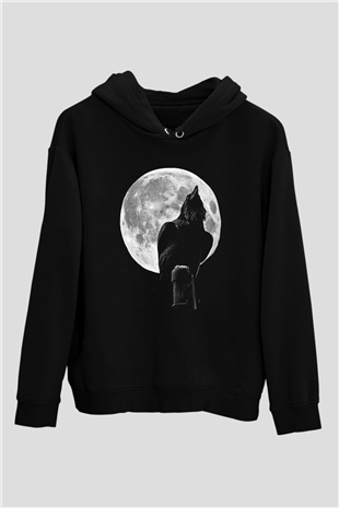 Karga Baskılı Unisex Siyah Hoodie