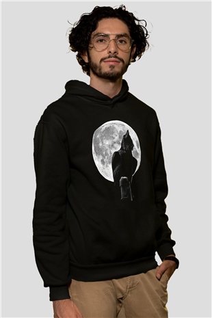 Karga Baskılı Unisex Siyah Hoodie
