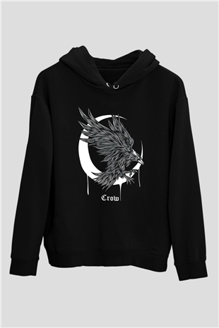 Karga Baskılı Unisex Siyah Hoodie