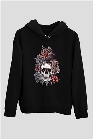 Karga Baskılı Unisex Siyah Hoodie