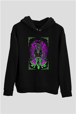 Karga Baskılı Unisex Siyah Hoodie