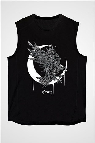 Karga Baskılı Unisex Siyah Kolsuz Tişört - Tshirt