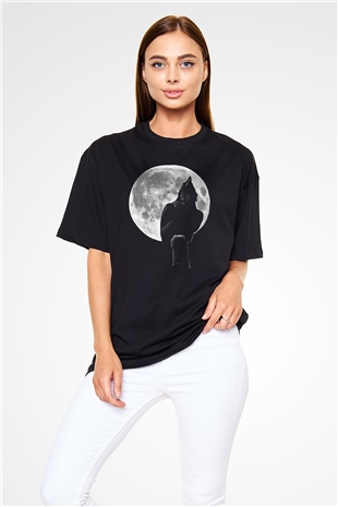 Karga Baskılı Unisex Siyah Oversize Tişört - Tshirt