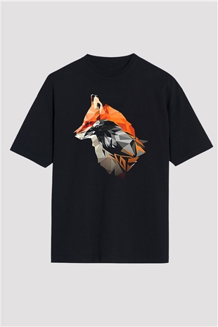 Karga Baskılı Unisex Siyah Oversize Tişört - Tshirt