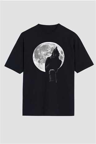 Karga Baskılı Unisex Siyah Oversize Tişört - Tshirt