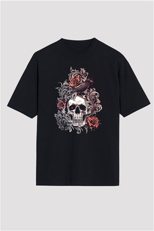 Karga Baskılı Unisex Siyah Oversize Tişört - Tshirt