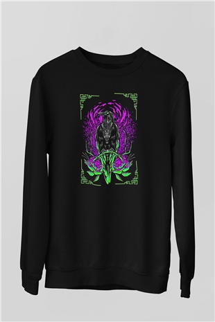 Karga Baskılı Unisex Siyah Sweatshirt