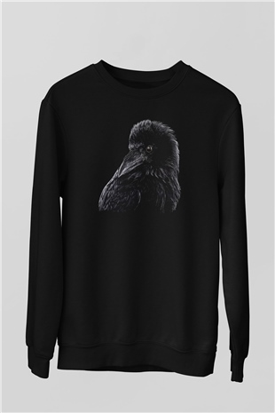 Karga Baskılı Unisex Siyah Sweatshirt