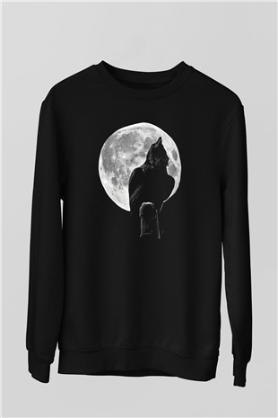 Karga Baskılı Unisex Siyah Sweatshirt