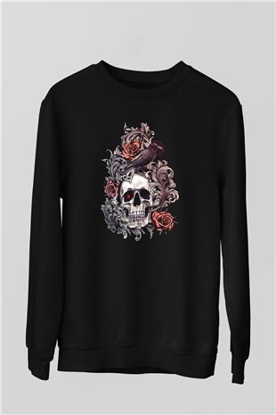 Karga Baskılı Unisex Siyah Sweatshirt