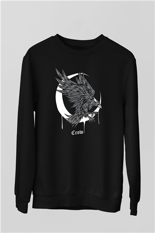 Karga Baskılı Unisex Siyah Sweatshirt