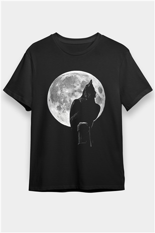 Karga Baskılı Unisex Siyah Tişört - Tshirt