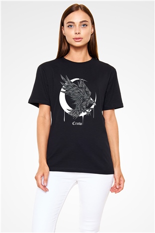 Karga Baskılı Unisex Siyah Tişört - Tshirt