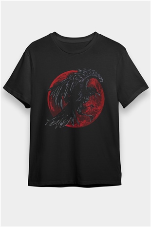 Karga Baskılı Unisex Siyah Tişört - Tshirt