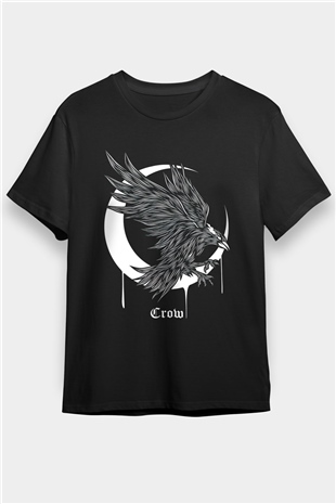 Karga Baskılı Unisex Siyah Tişört - Tshirt