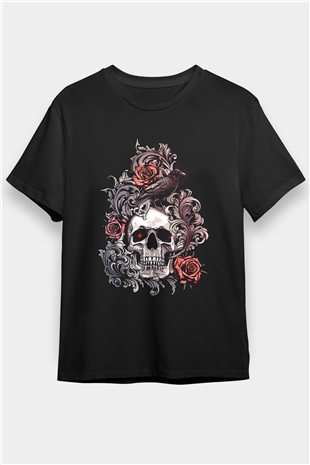 Karga Baskılı Unisex Siyah Tişört - Tshirt