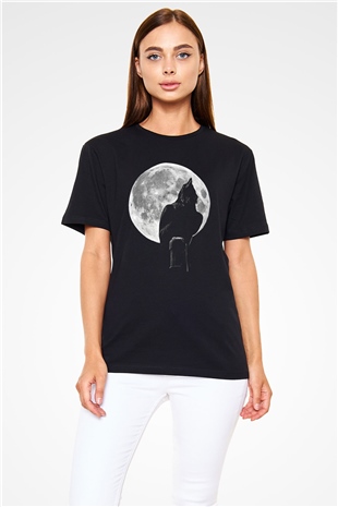 Karga Baskılı Unisex Siyah Tişört - Tshirt