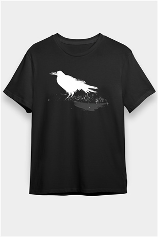 Karga Baskılı Unisex Siyah Tişört - Tshirt