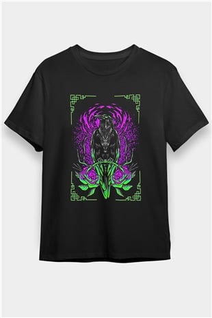 Karga Baskılı Unisex Siyah Tişört - Tshirt