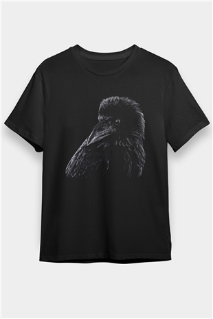Karga Baskılı Unisex Siyah Tişört - Tshirt