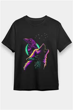 Karga Baskılı Unisex Siyah Tişört - Tshirt