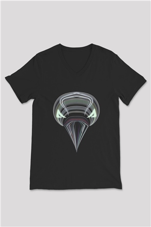 Karga Baskılı Unisex Siyah V Yaka Tişört - Tshirt