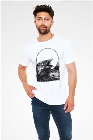 Karga Unisex Baskılı Beyaz Tişört - Tshirt
