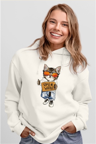 Karizmatik KediBeyaz Tshirt Unisex Hoodie
