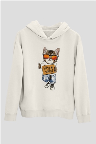 Karizmatik KediBeyaz Tshirt Unisex Hoodie
