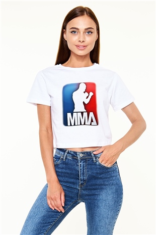 Karma dövüş sanatları Beyaz Croptop Tişört