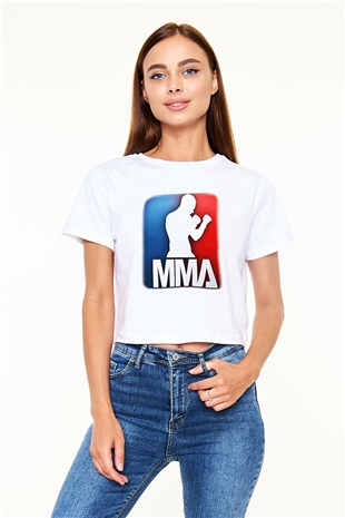 Karma dövüş sanatları Beyaz Croptop Tişört
