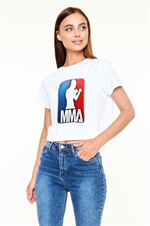 Karma dövüş sanatları Beyaz Croptop Tişört
