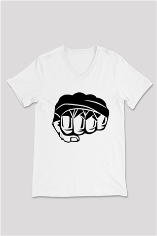 Karma dövüş sanatları Beyaz Unisex V Yaka Tişört T-Shirt