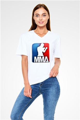 Karma dövüş sanatları Beyaz Unisex V Yaka Tişört T-Shirt