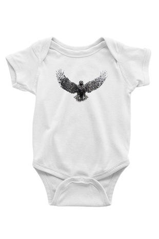 Kartal Baskılı Beyaz Unisex Bebek Body - Zıbın