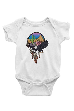 Kartal Baskılı Beyaz Unisex Bebek Body - Zıbın