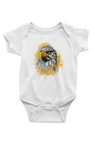 Kartal Baskılı Beyaz Unisex Bebek Body - Zıbın